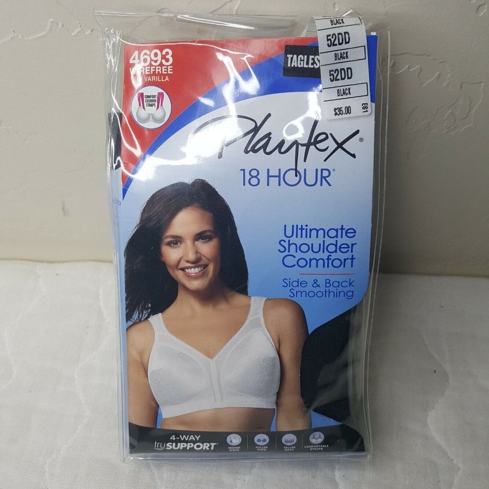 Playtex 18 Hour Original Comfort Strap Wire-Free Bra Women's 52DD Black